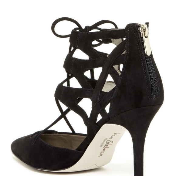 NEW Sam Edelman Zavier Black Suede Strappy / Cage Lace Up Pumps w/ back zip 6M - Picture 2 of 5